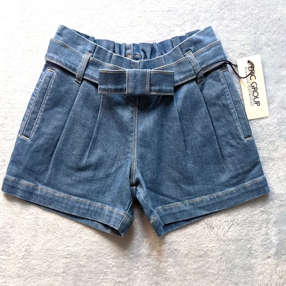 NWT Bow Belted Paperbag Waist Denim Pocket Shorts Epic Group Youth S/M - Picture 1 of 3